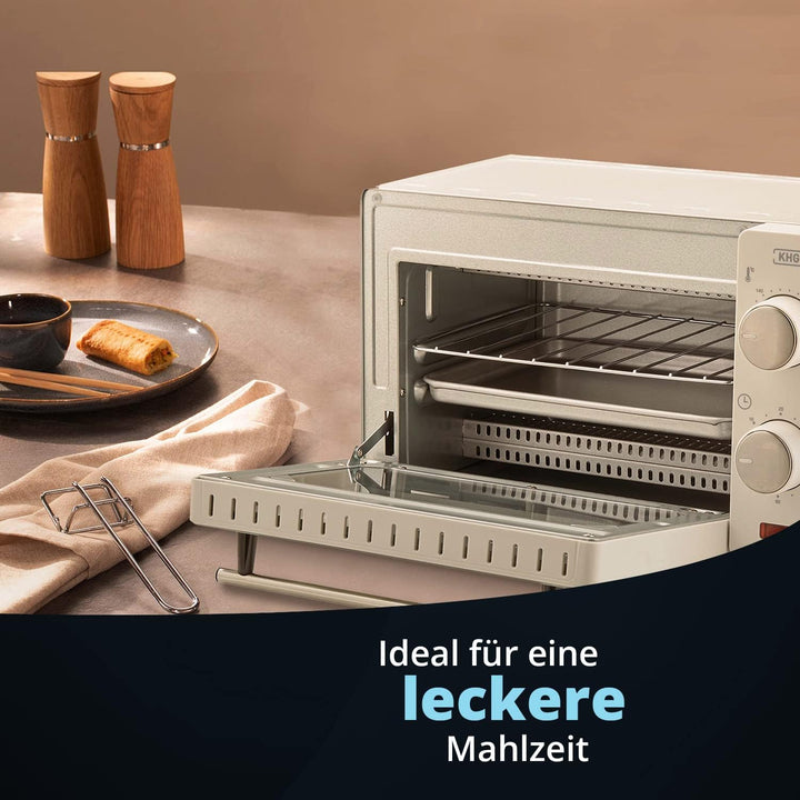 KHG Minibackofen MBO-10W aus Metall in weiss mit Ober-/Unterhitze, 10l Garraum, 650 Watt, inkl. Time