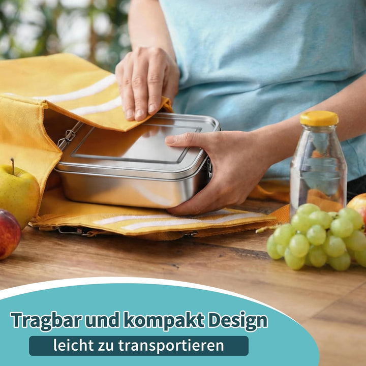 Joyfair Brotdose mit Fächern, Edelstahl Bento Box mit 3 Fächern, Metall Lunchbox Brotzeitdose mit Au