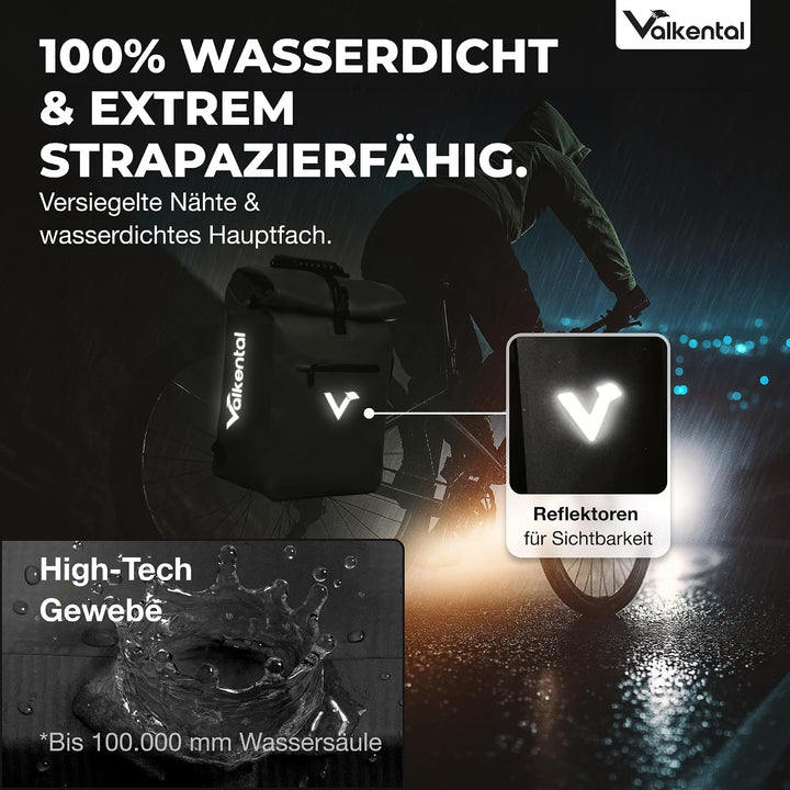 Valkental® 3in1 Fahrradtasche [Bis 25L] - Das Original - Geeignet als Gepäckträgertasche, Rucksack u