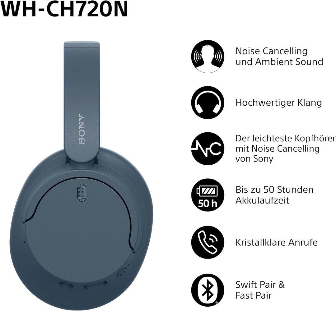 Sony WH-CH720N Kabelloser Bluetooth-Kopfhörer mit Noise Cancelling - bis zu 35 Stunden Akkulaufzeit
