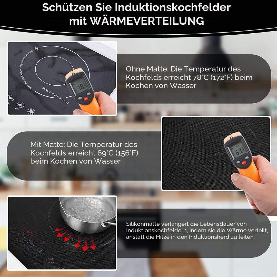 KitchenRaku Grosse Induktion schutzmatte, Rutschfest Silikon Induktionskochfeld Schutzmatte (magneti