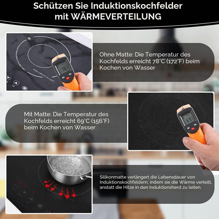 KitchenRaku Grosse Induktion schutzmatte, Rutschfest Silikon Induktionskochfeld Schutzmatte (magneti