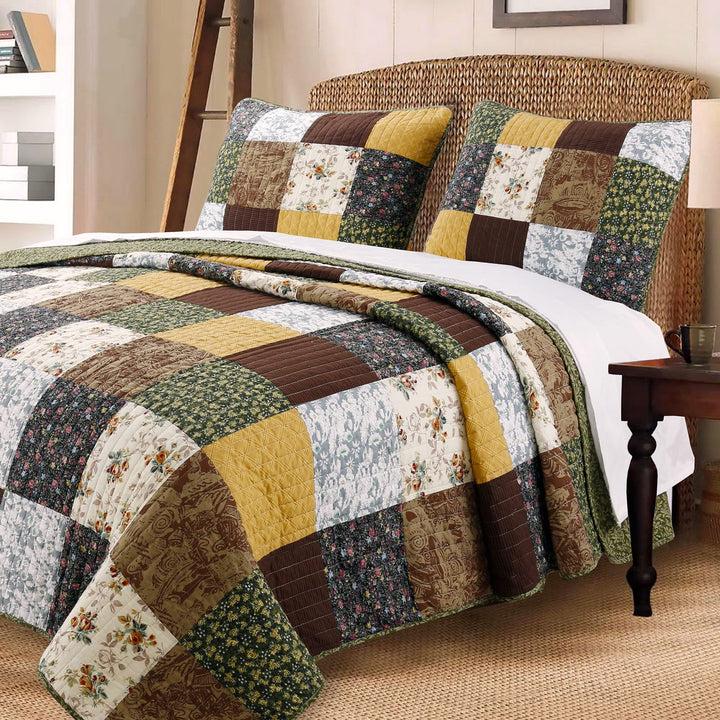 Cozy Line Home Fashions Tagesdecken-Set aus 100 % Baumwolle mit handgenähtem Patchwork im Landhausst