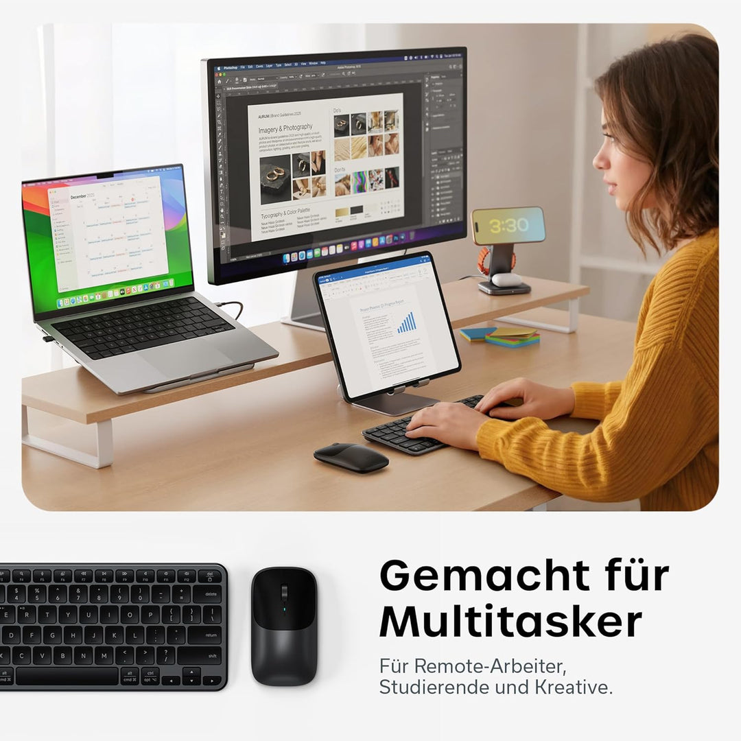 SATECHI Kabelloses Tastatur- & Maus-Set Slim CEX1, Bluetooth Multi-Geräte, mit USB-C-Empfänger, 𝗨𝗦-𝗘