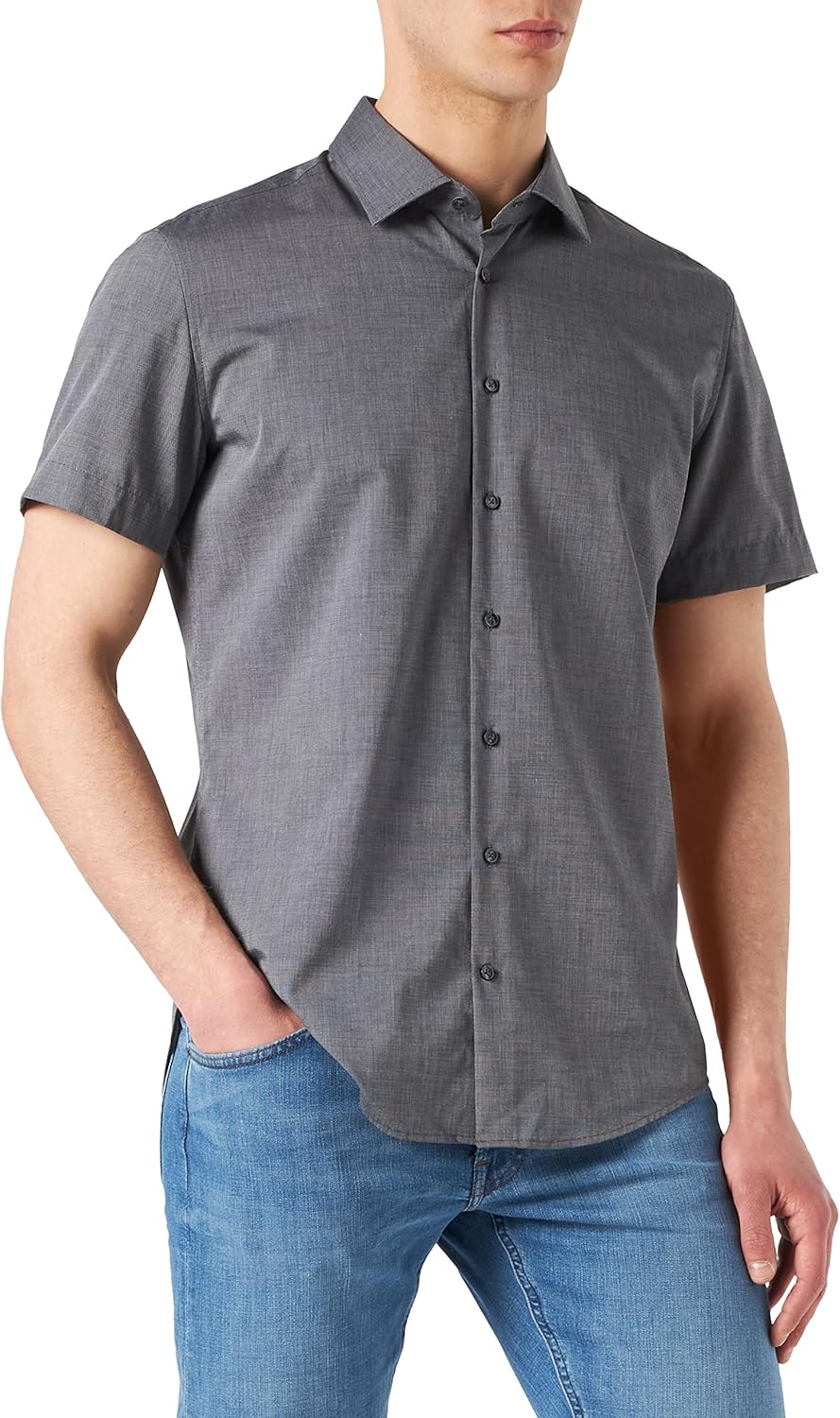 Seidensticker Herren Men Slim Shortsleeve Cotton Businesshemd (1er Pack) 36 Dunkelgrau(666261), 36 D