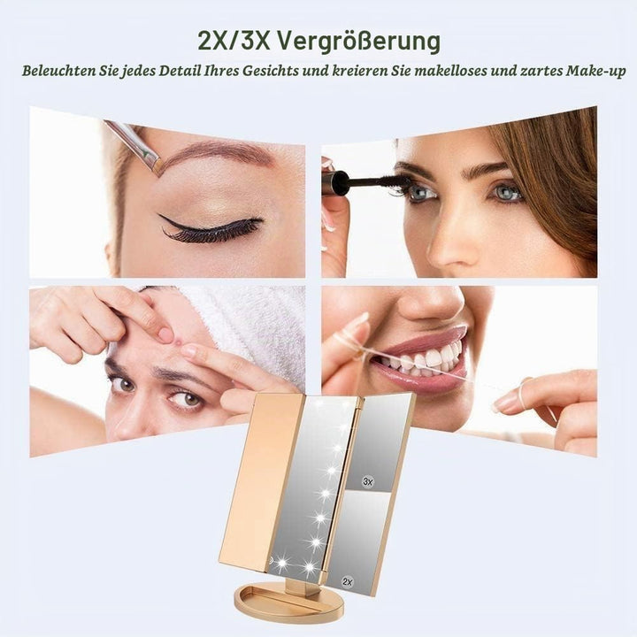 WEILY Schminkspiegel mit 2X/ 3X Vergrösserungund 21 LED Leuchten, Dual Power Supply Touchscreen Scha