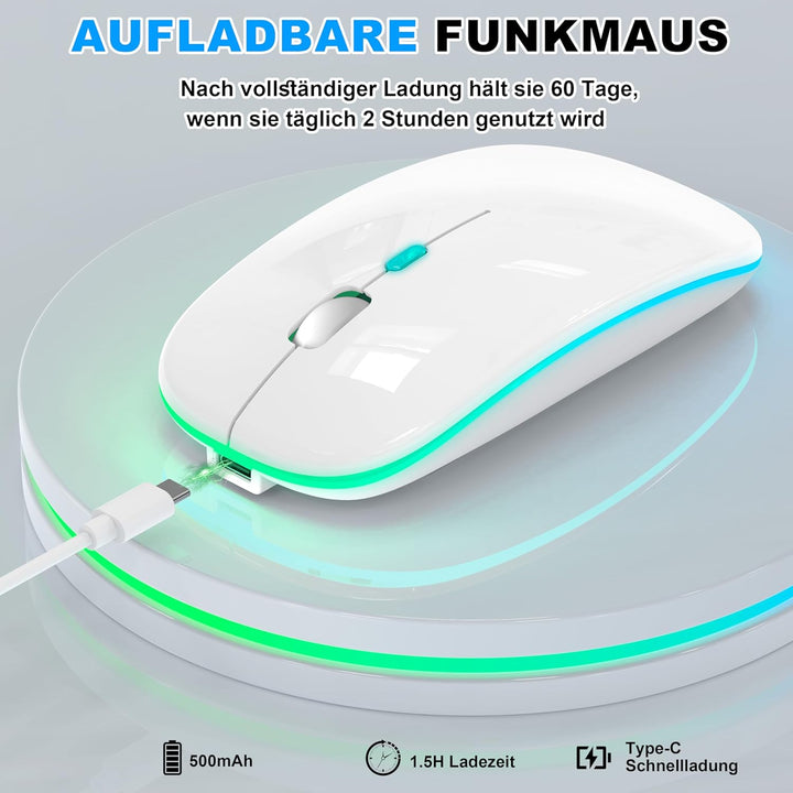 Azmall Kabellose Maus mit Jiggler-Modus – Bluetooth 5.2 & 2.4G Funk, für Laptop, PC, iOS, Android, i