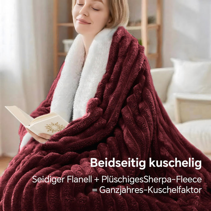 BEDELITE warme Decke Sherpa Kuscheldecke Flauschig Burgund XXL 220x240 | dicke Deko Fleecedecke, Cor