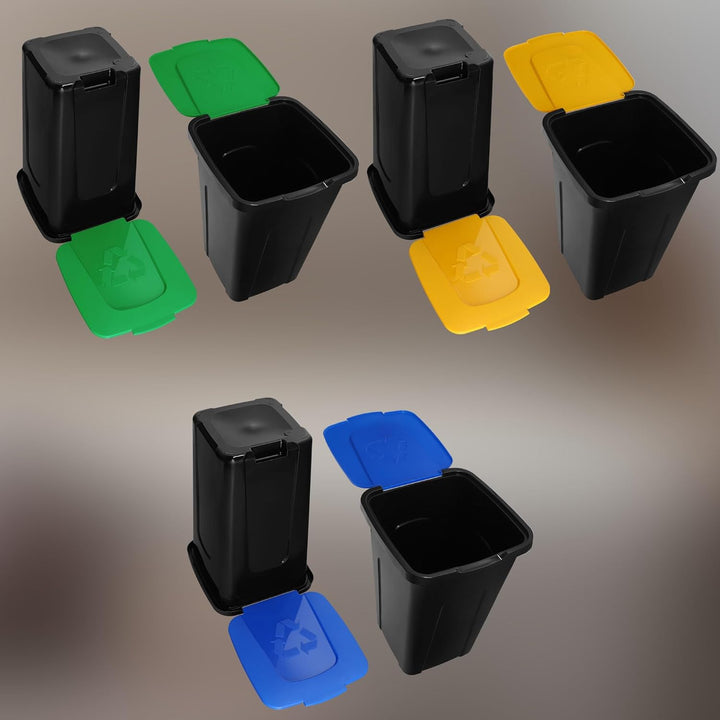 KOTARBAU® Müllbehälter 3er Set Gelb Blau Grün - Mülltrennungssystem mit Deckel, 50l Mülltonne für Ha