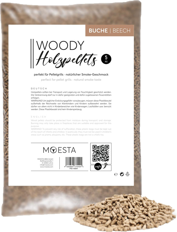 MOESTA-BBQ 19304 5kg Sheriff Hartholz Pellets - Rauch-Aroma für jeden Geschmack - Buche - süsslich,