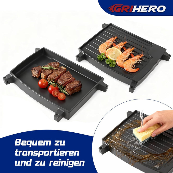 2 Stück Gusseisen Grillplatte Wende für Endars Urban, Explorer, Urban Pro, Explorer Pro, Grillplatte