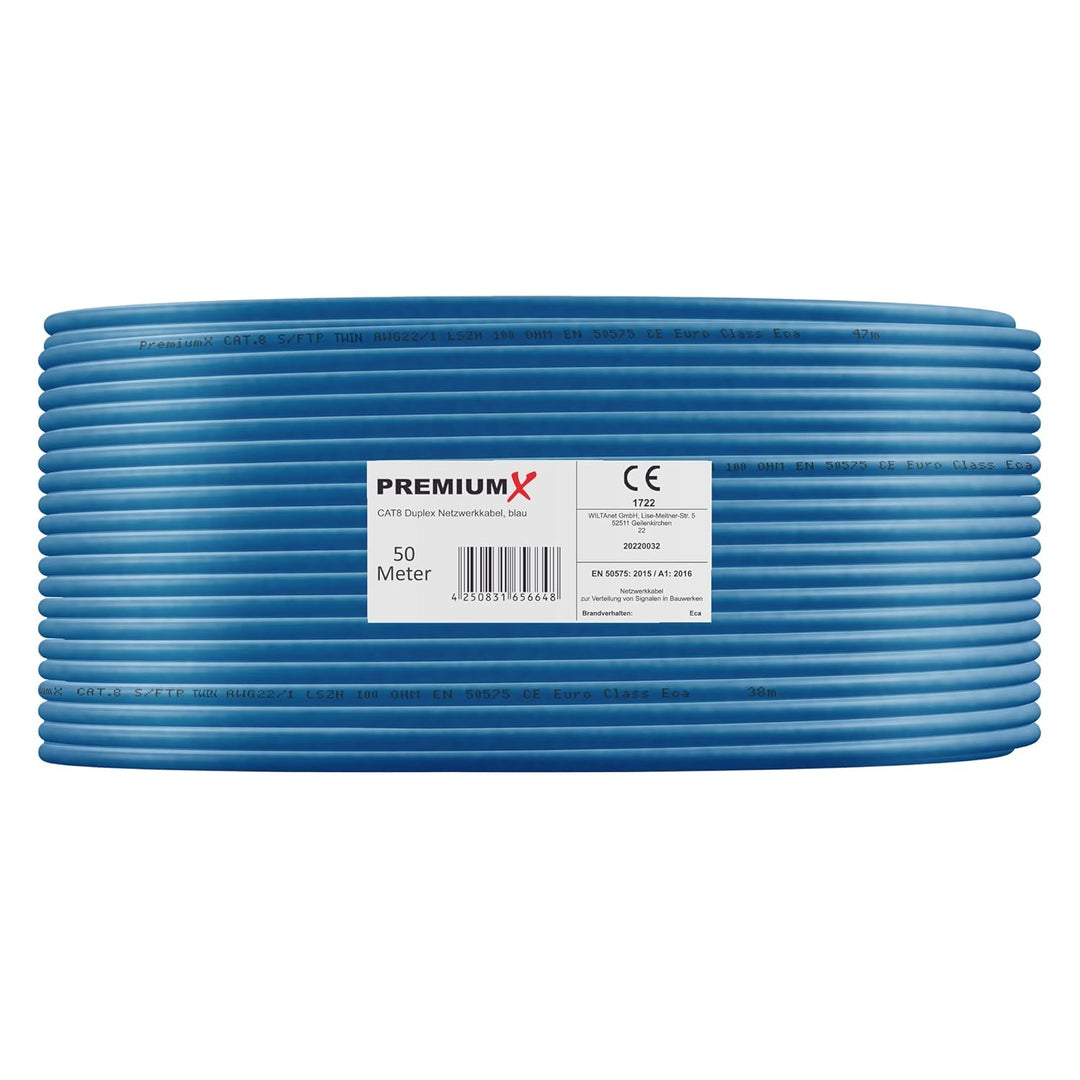Premium X 50m CAT 8 Netzwerkkabel Duplex LAN-Kabel Ethernet Datenkabel S/FTP PiMF PoE Cca Cat8 Insta