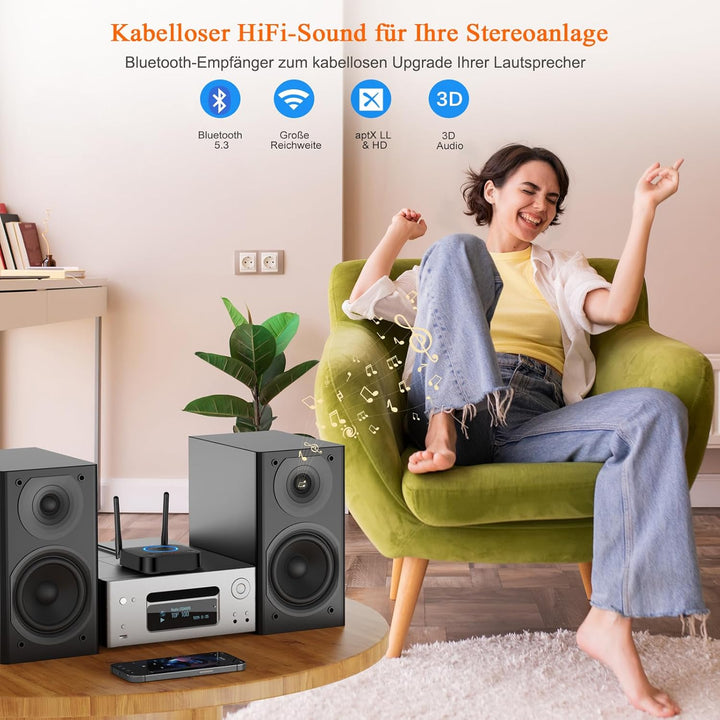 1Mii B06Pro Bluetooth 5.1 HiFi Empfänger, Kabelloser Audio Adapter mit Grosser Reichweite, aptX Low