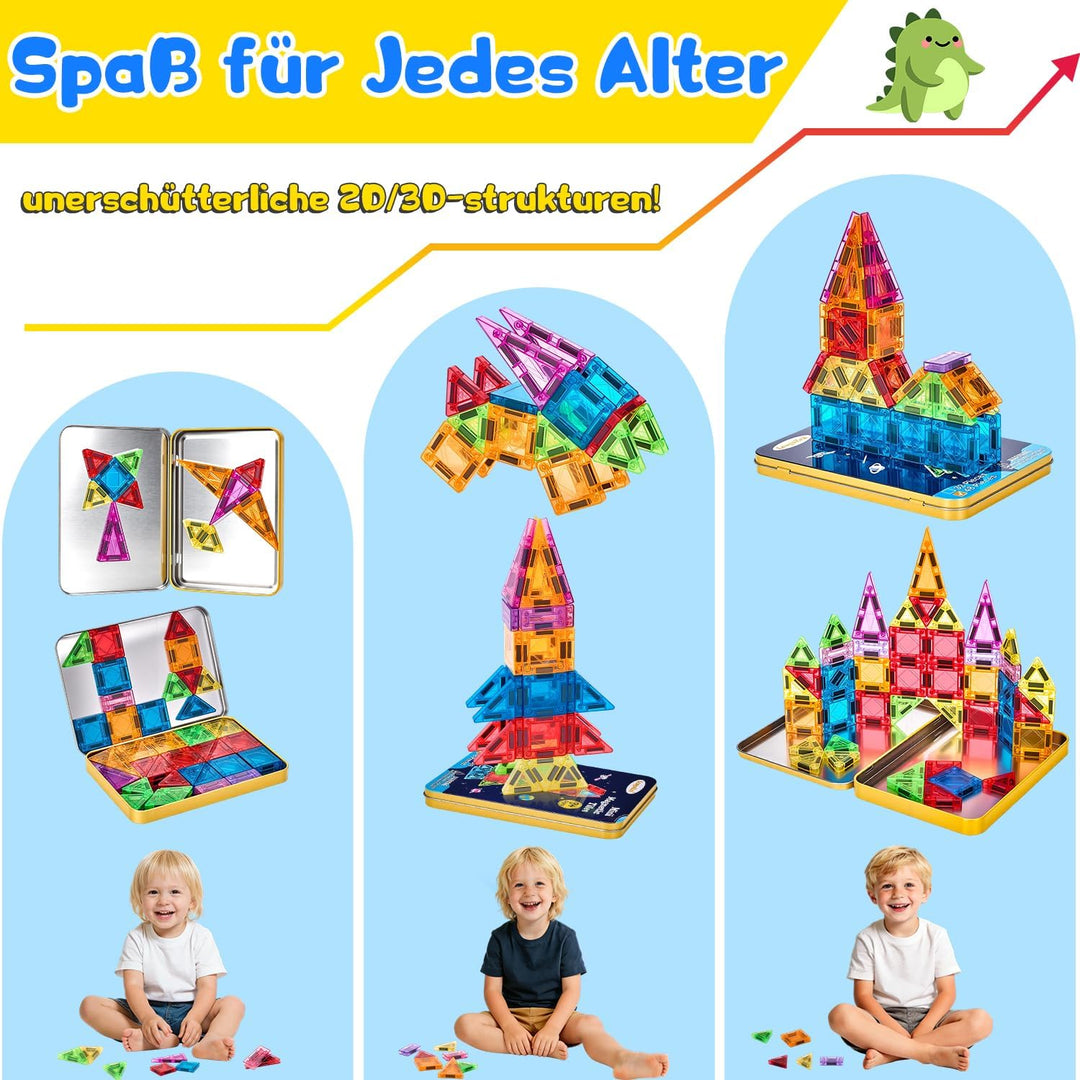 Mini Magnetische Bausteine Reiseset Spielzeug ab 3 4 5 6 7 Jahre: Tragbares 48 Teile Magnetische Til