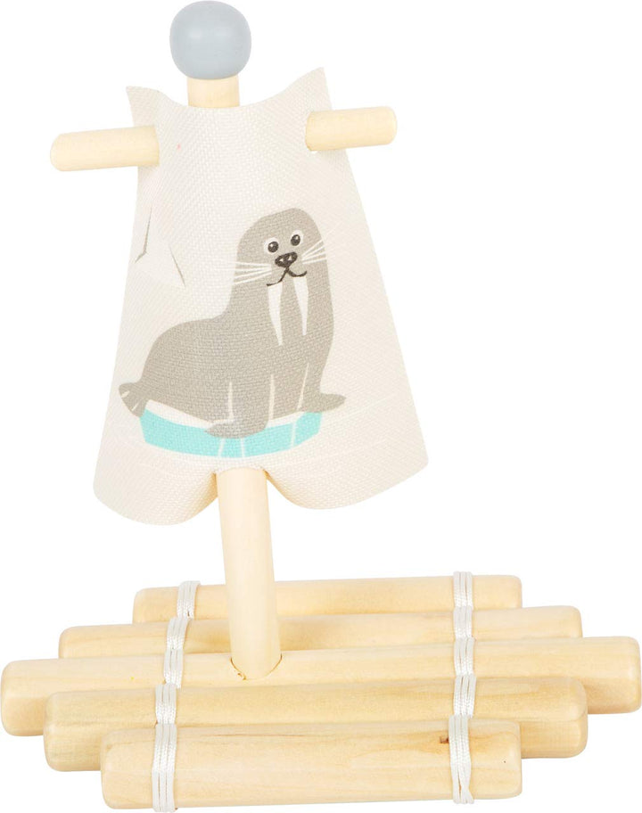 small foot 11660 Wasserspielzeug Floss Walross aus Holz, Badespielzeug fürs Wasser, für Kinder ab 24