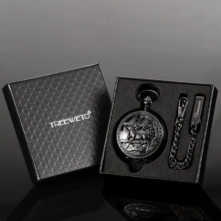 Treeweto Vintage Taschenuhr, mechanisch, doppelter Abdeckung, hohles Gehäuse, Skelett, Steampunk, Hi