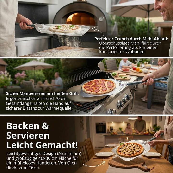 Pizzaschieber 40 * 30cm 12 Zoll Aluminium Pizzaschieber perfekter Grösse und perforiertem Design für