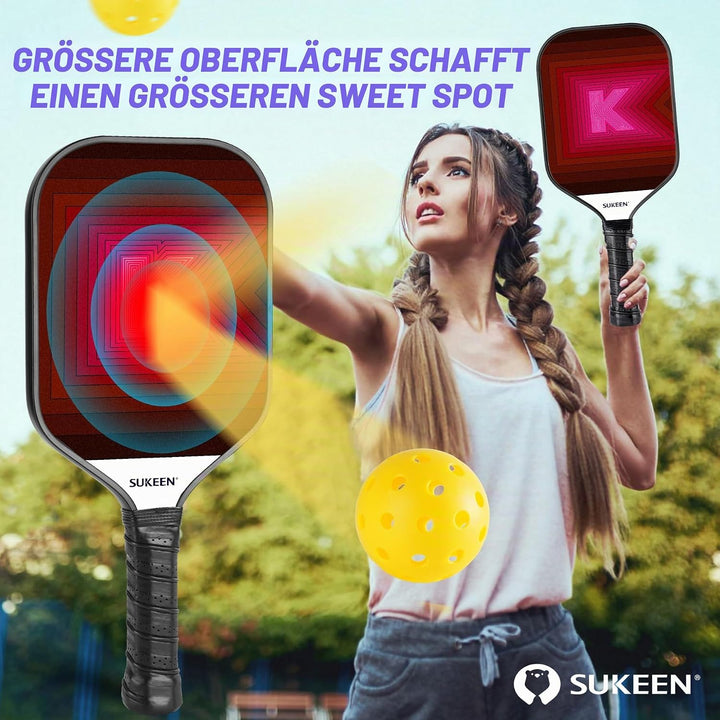 Sukeen Pickleball Schläger Set von 2, Fiberglas Oberfläche Pickleball Set mit Pickleball Racket, Pic