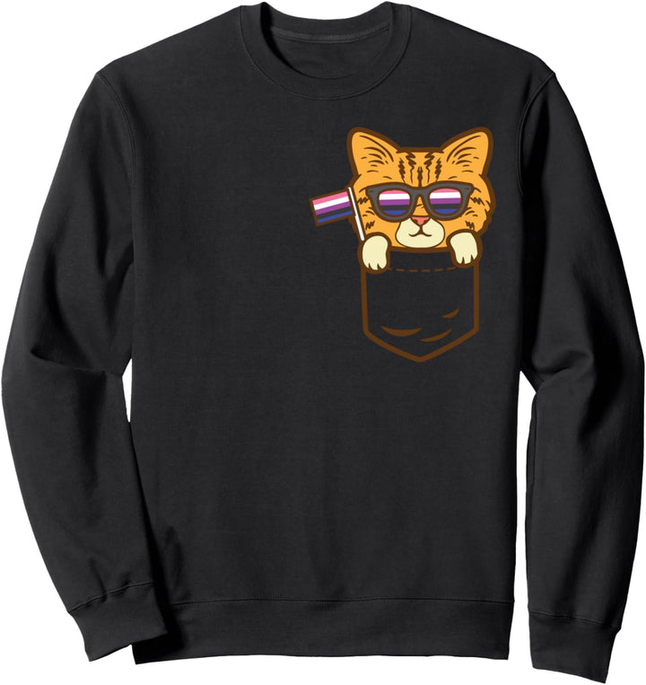 Kitten Purride Cat Pocket LGBTQ Genderfluid Flag Non-Binary Sweatshirt