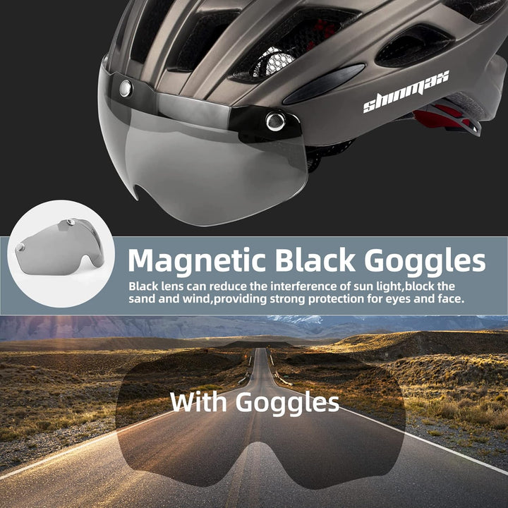 Shinmax Fahrradhelm mit LED-Beleuchtung, Fahrradhelm mit Sicherheitsbeleuchtung, magnetischer Fahrra
