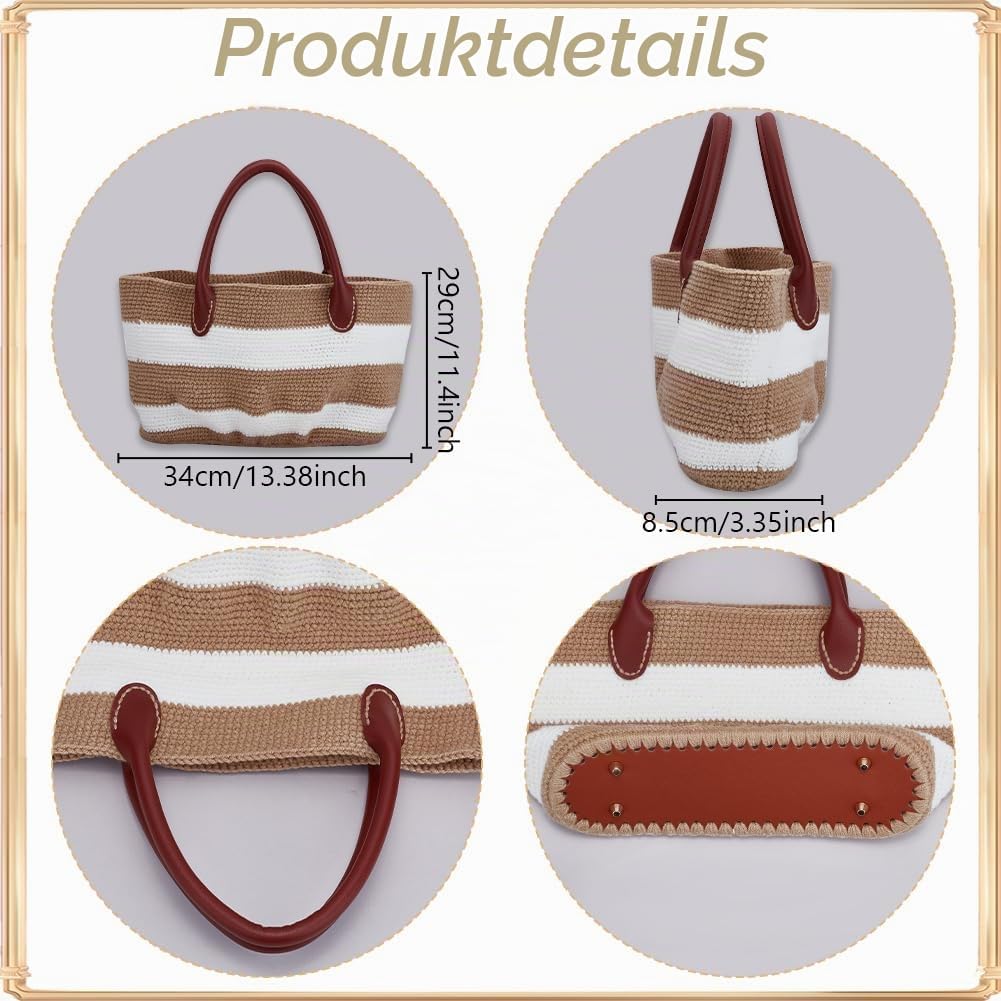ORIGACH Handtaschen Häkelset Für Anfänger, DIY Starter Häkelset Mit Khakifarbene Gestreifte Häkeltas