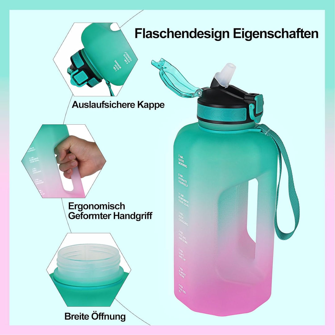 2.2 Liter Trinkflasche mit Strohhalm, BPA Freie Grosse Wasserflasche Auslaufsichere für Fitnessstudi