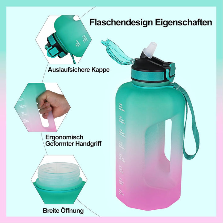 2.2 Liter Trinkflasche mit Strohhalm, BPA Freie Grosse Wasserflasche Auslaufsichere für Fitnessstudi