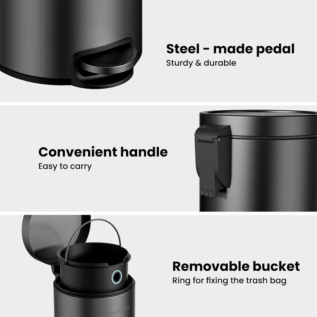 mVm Round Step Kitchen Bin with Lid,3+12L Stainless Steel Pedal Rubbish Bin,Bathroom Home Office Gar