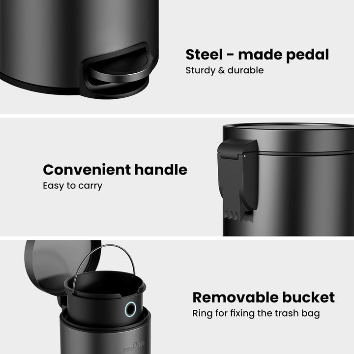 mVm Round Step Kitchen Bin with Lid,3+12L Stainless Steel Pedal Rubbish Bin,Bathroom Home Office Gar