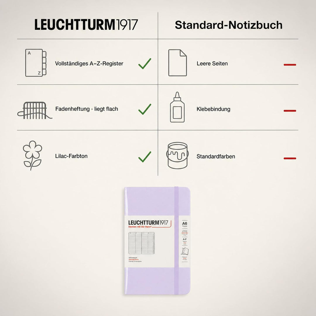 LEUCHTTURM1917 370361 Adressbuch Pocket (A6), Hardcover, Lilac Lilac Pocket (A6), Lilac Pocket (A6)