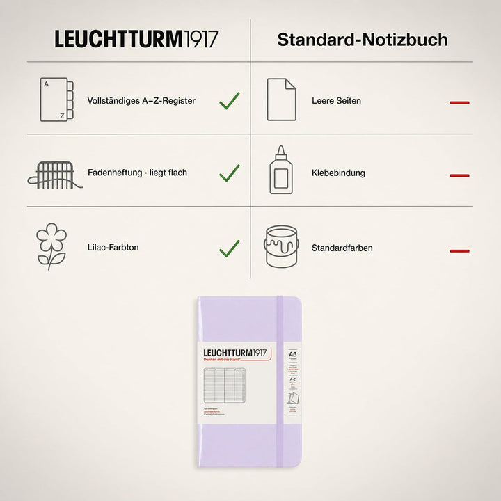 LEUCHTTURM1917 370361 Adressbuch Pocket (A6), Hardcover, Lilac Lilac Pocket (A6), Lilac Pocket (A6)