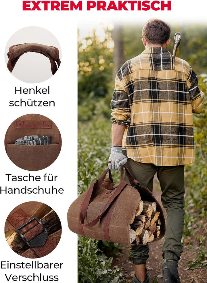 Kaminholztasche wasserdicht, faltbare Brennholztasche aus gewachste Oxford Gewebe, schwerlast, Kamin