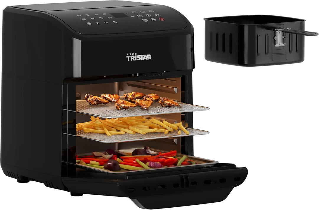 Tristar Mini Backofen & Heissluftfritteuse, 2-in-1-Airfryer, BPA-frei, 12 L, 12 Programme, Sichtfens