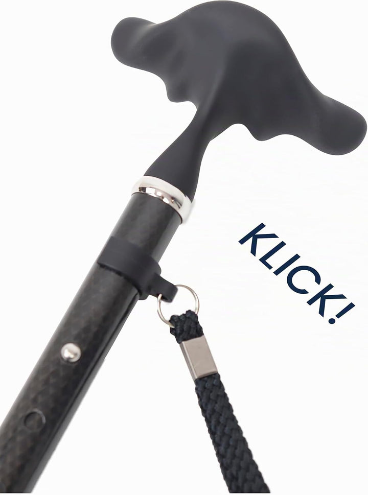 KMINA Gehstock Carbon Schwarz, Spazierstock für Damen und Herren, Leichtgewicht Kohlefaser Stock Höh