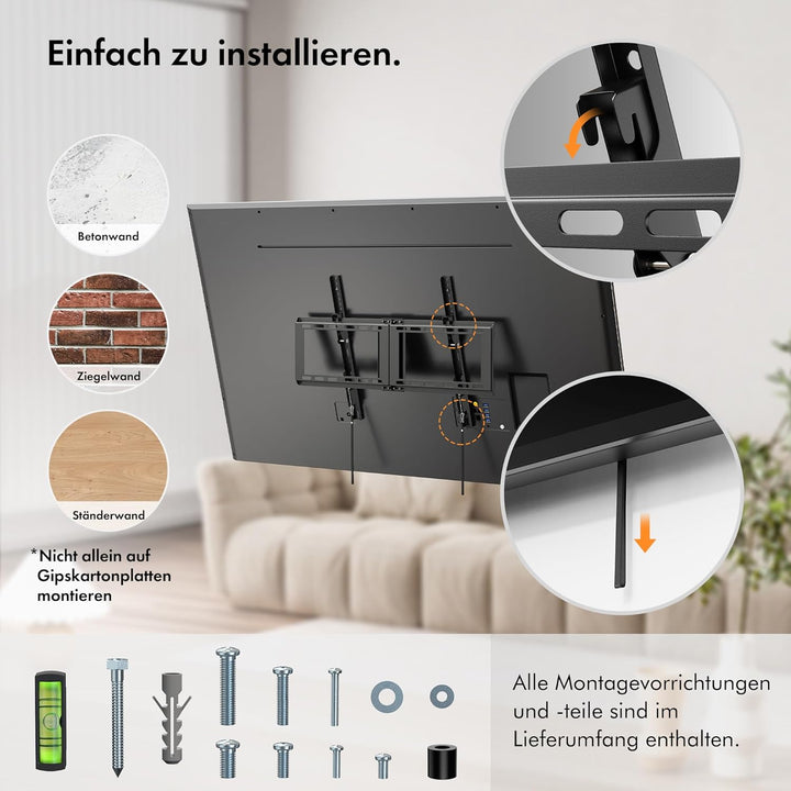 VonHaus TV Wandhalterung für 37-82"-Bildschirme, Bewegliche Wandhalterung Fernseher mit Wasserwaage,