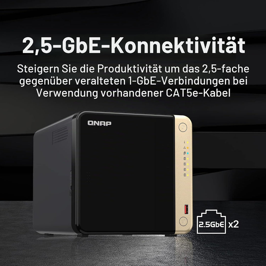 QNAP TS-464-8G-US Hochleistungs-Desktop-NAS mit Intel Celeron Quad-Core-Prozessor, M.2 PCIe Slots un