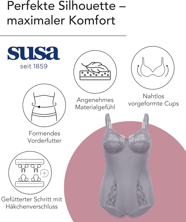 SUSA Body ohne Bügel Latina I Body Shapewear Damen stark formend I Frauen Mieder I Softer Bodysuit m