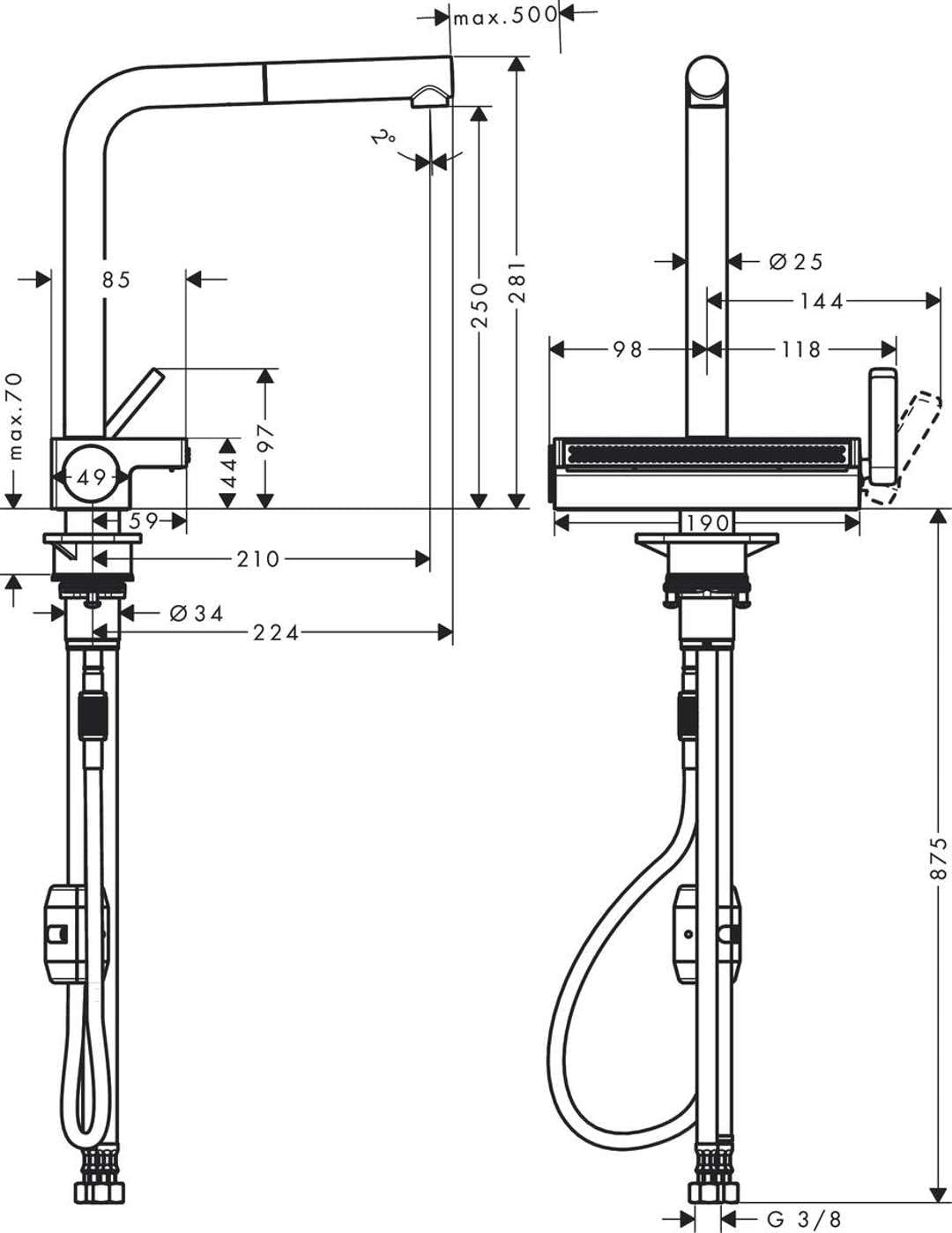 hansgrohe Küchenarmatur Aquno Select M81 (Wasserhahn Küche mit Abtropfsieb, 360° schwenkbar, hoher u