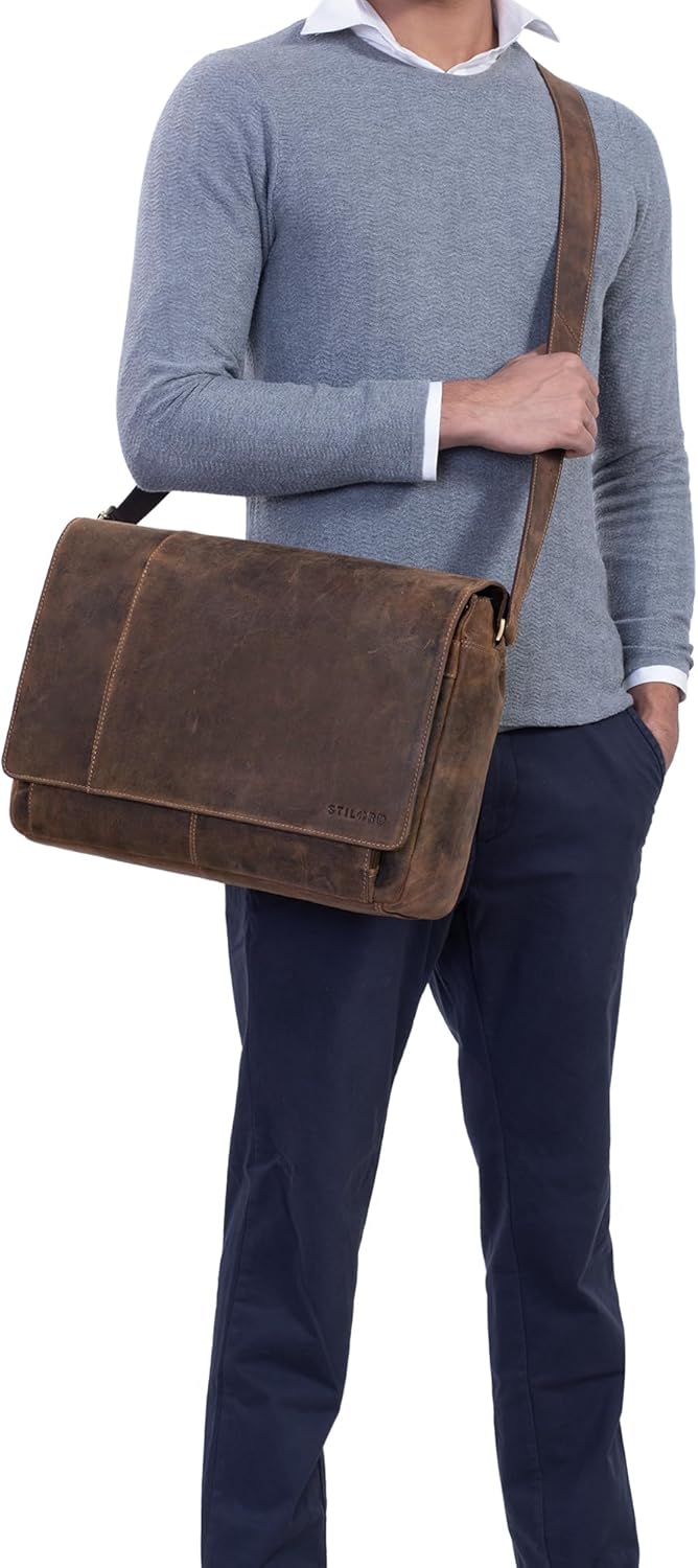 STILORD Vintage Umhängetasche Leder gross für Herren Damen 15.6 Zoll Laptoptasche Unitasche Bürotasc