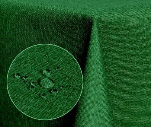 Textil Tischdecke - Leinen Optik - wasserabweisend Eckig - Farbe Grösse wählbar (Dunkelgrün, ca. 130