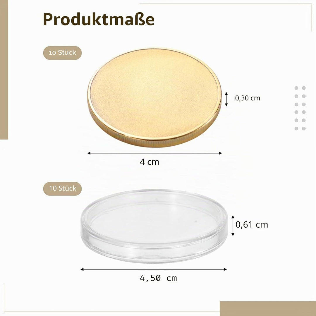 10 Stück Blank Challenge Coins, 40 mm goldene Blank-Metallmünzen mit Gewinderand und durchsichtiger