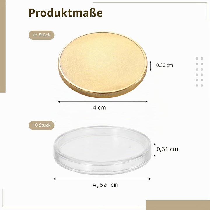 10 Stück Blank Challenge Coins, 40 mm goldene Blank-Metallmünzen mit Gewinderand und durchsichtiger