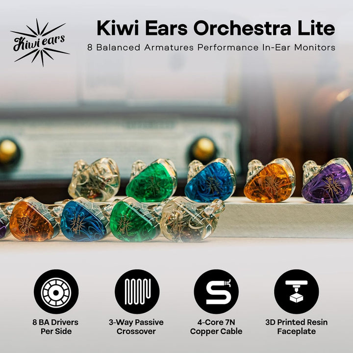 LINSOUL Kiwi Ears Orchestra Lite Performance Custom 8BA In-Ear Monitor IEM mit Abnehmbarem 4-adrigem