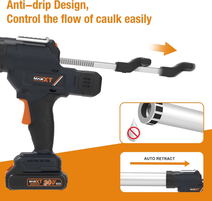 MAXXT Elektro-Dichtungsspritze für 600 ml-Kartuschen, 20V Silikonspritze mit 2000 mAh Akkus zum Dich