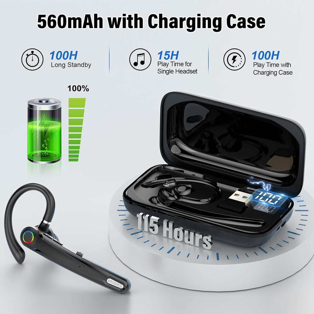 Atheewon Bluetooth Headset V5.4, Wireless Freisprech Telefon, Schwarz | CVC 8.0/ENC Dual Mic, APTX,