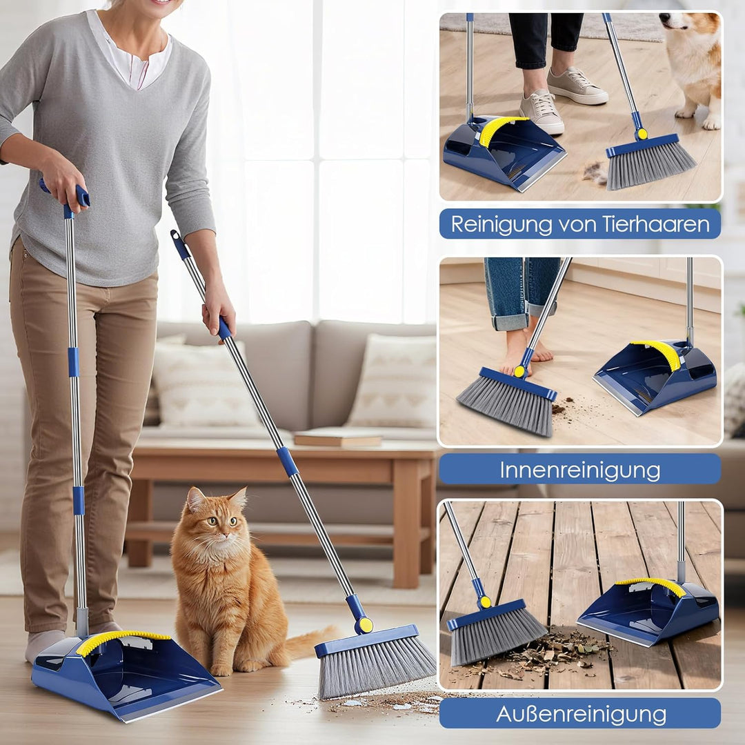 Besen und Kehrschaufel Set,Masthome Besen mit Stiel,Aufrecht Kehrschaufel mit Langem Stiel,Broom and