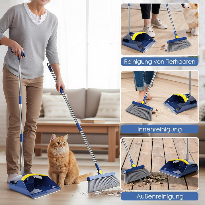 Besen und Kehrschaufel Set,Masthome Besen mit Stiel,Aufrecht Kehrschaufel mit Langem Stiel,Broom and