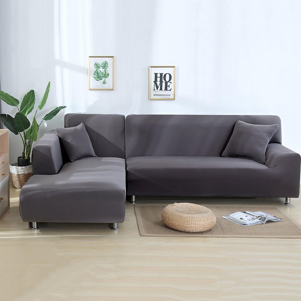 ele ELEOPTION Sofa Überwürfe elastische Stretch Sofabezug 2er Set 3 Sitzer für L Form Sofa inkl. 2 S
