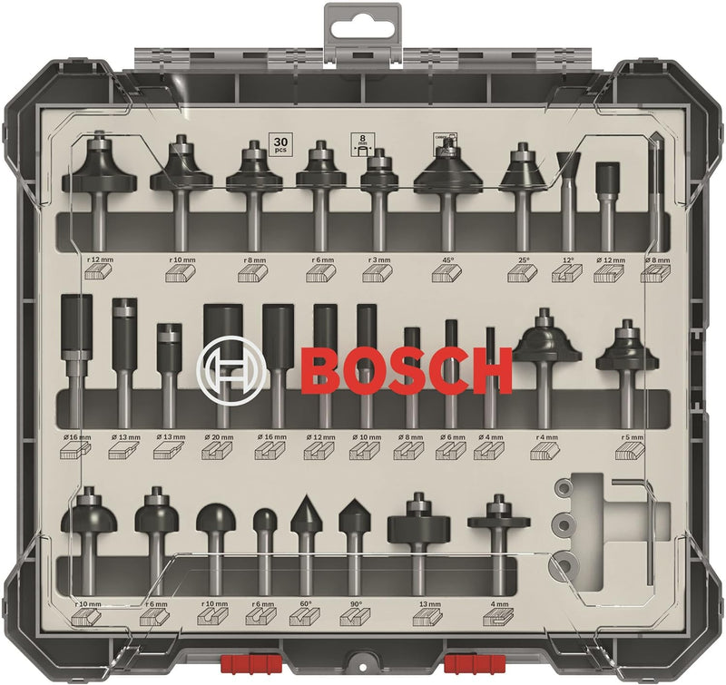 Bosch Professional 30tlg. Fräser Set Mixed (für Holz, Zubehör Oberfräsen mit 8 mm Schaft) 30 tlg. |