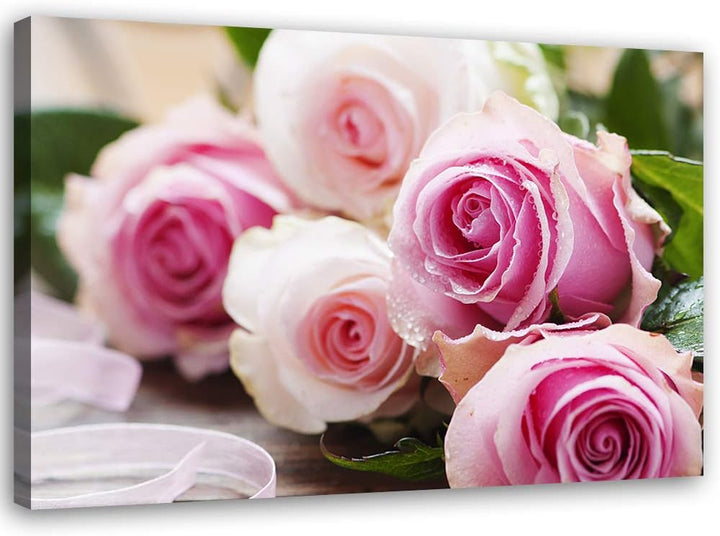 Feeby Wandbilder Blumen Rosa Rosen XXL 90x60 cm 1Teilig Wohnzimmer Schlafzimmer Bilder Bild auf Lein